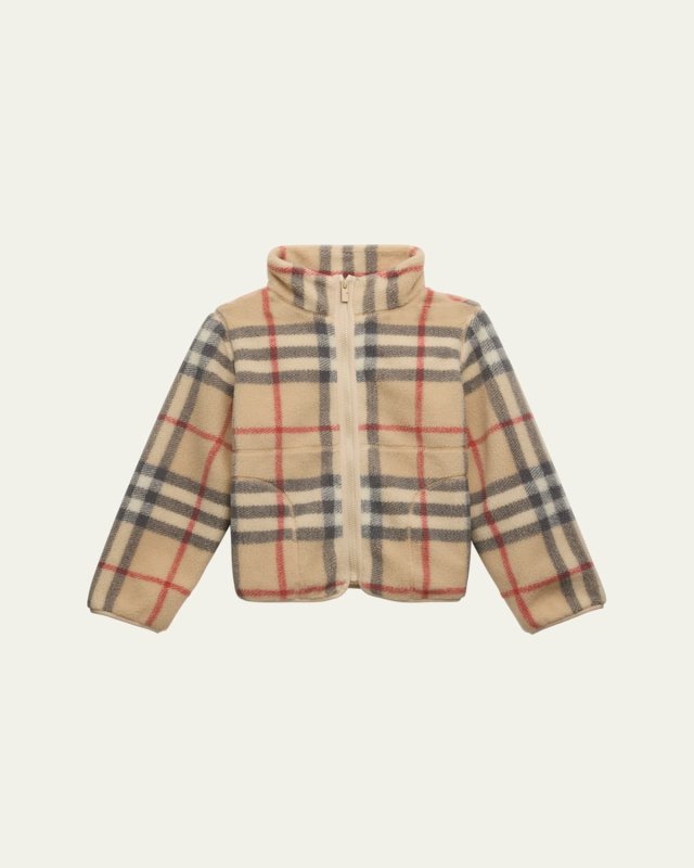 Kid's Brian Check-Print Fleece Jacket, Size 3-14